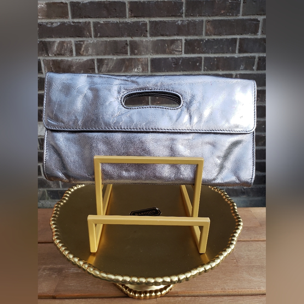 HOBO INTERNATIONAL *EUC* Katrina Clutch Metallic Gunmetal Envelope
